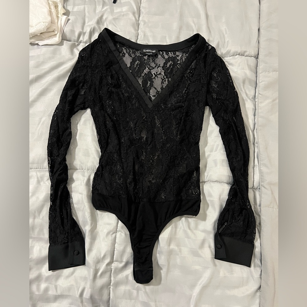 Bebe lace Sleeve cuff G-string Bodysuit XS